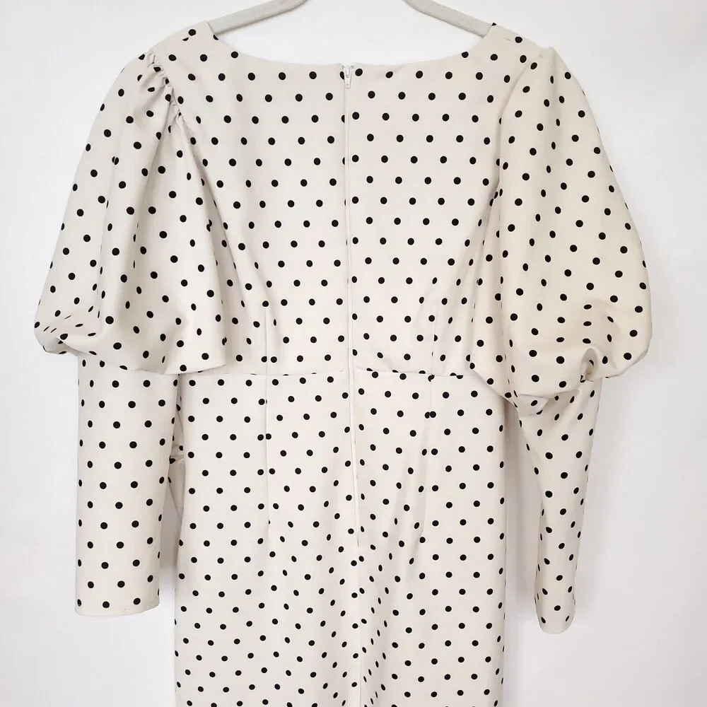 ASOS Little Mistress Maternity Womens Dress Size 8 Cream Black Polka Dot Midi - Picture 11 of 14